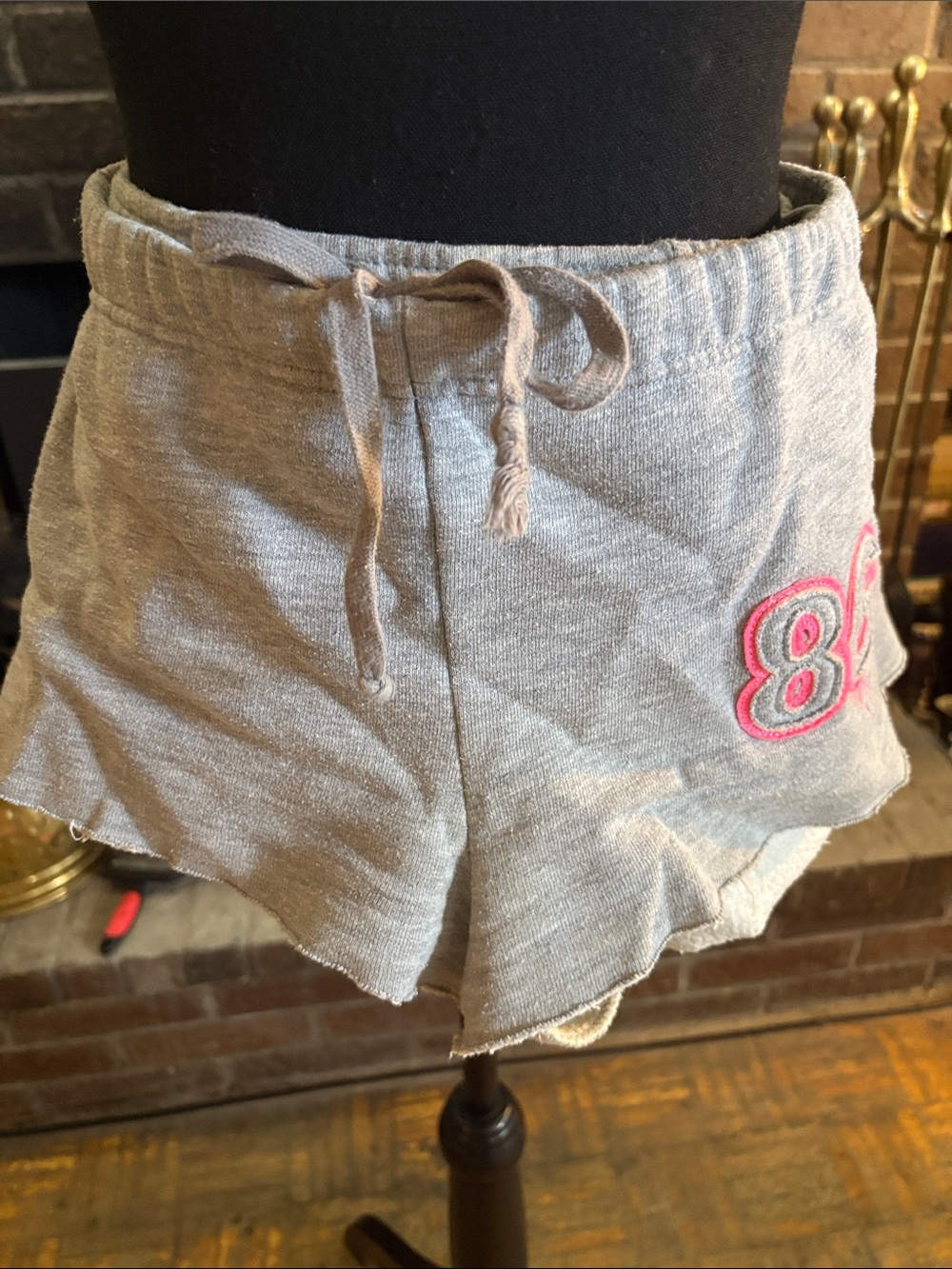 PINK Victoria's Secret Gray Knit Drawstring Shorts with Pink Number Patch